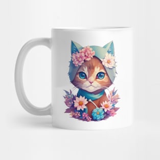 Floral Cute Cat With Flowers in Nature's Embrace Mug